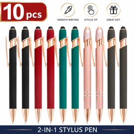 2-in-1 Stylus Pen for Touch Screens & Writing – Smooth Black Ink Ballpoint with Premium Metal Design for Office, School & Gifts (10 Pcs)
