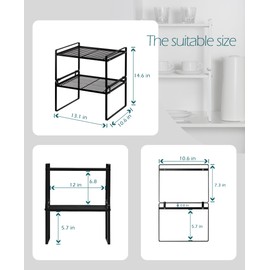 Shantton 2Pack Kitchen Cabinet Shelf Counter Organizer Rack Pantry Storage Bathroom Bedroom Office Table Desk Space Saving Stackable Rust Resistant Non Slip Black Wide L13.1in W10.6in H7.3in