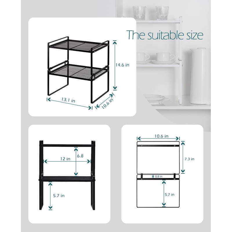 Shantton 2Pack Kitchen Cabinet Shelf Counter Organizer Rack Pantry Storage