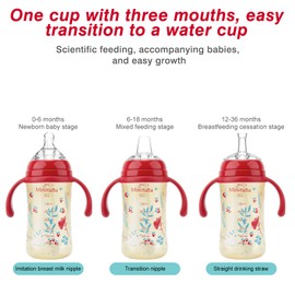 3 in 1 Baby Sippy Cup with Straw and Spout 240ML,Toddler Drinks Water Bottles Trainer Cup with Handles for Babies 6 12 Months(One Cup with 3 Spout) (Pink)