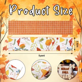 Blinket 2.5" Fall Burlap Fabric Ribbon for Wreath Bows Orange Plaid Autumn Leaf Wired Edge Ribbon for Crafts DIY 5 Yard Fall Ribbon for Thanksgiving Decorations Seasonal Gift Wrapping
