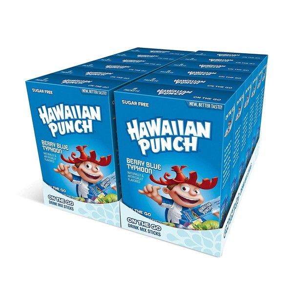 Hawaiian Punch, Berry Blue Typhoon - Mezcla de bebidas en polvo - (12 cajas, 96 palos) - Libre de azúcar y delicioso, excelente fuente de vitamina C
