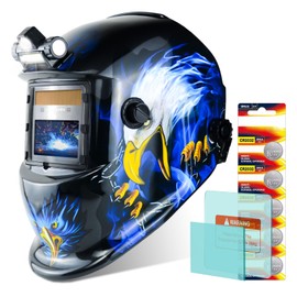 TRQWH Welding Helmet Welding Hood Auto Darkening Solar Powered True Color Welding Mask 2 Arc Sensor Wide Shade 9-13 Flaming Skull Welder Helmet with Grinding Cut for MIG TIG ARC