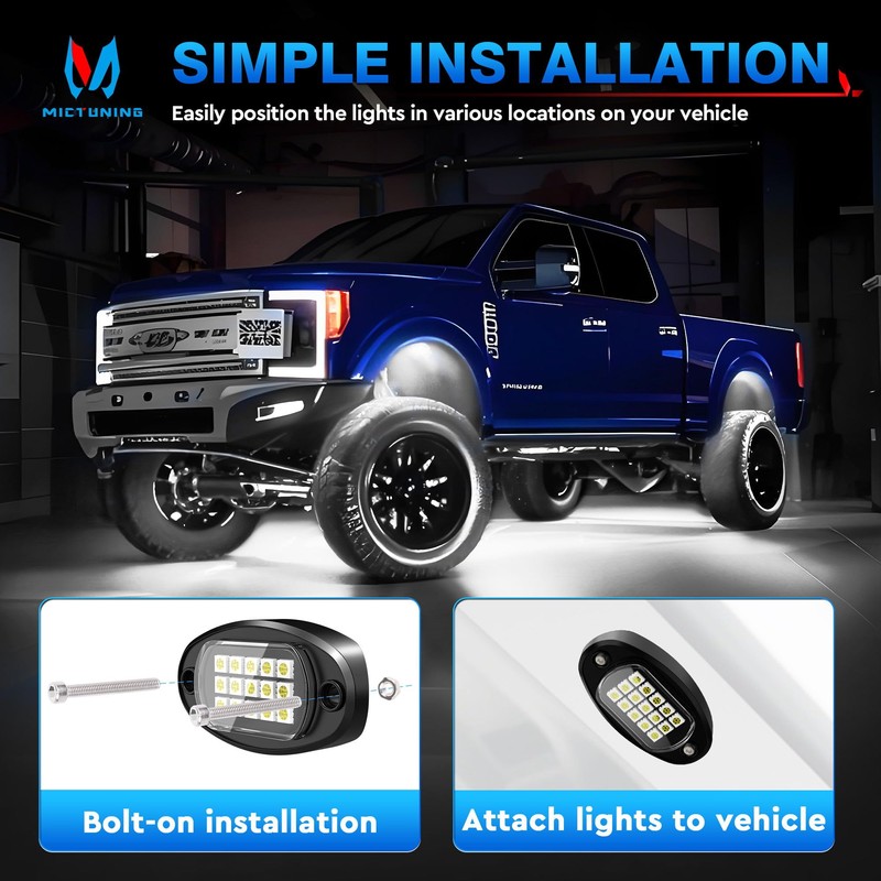 MICTUNING 2025 Upgraded White Rock Lights Super Bright Underglow Lighting