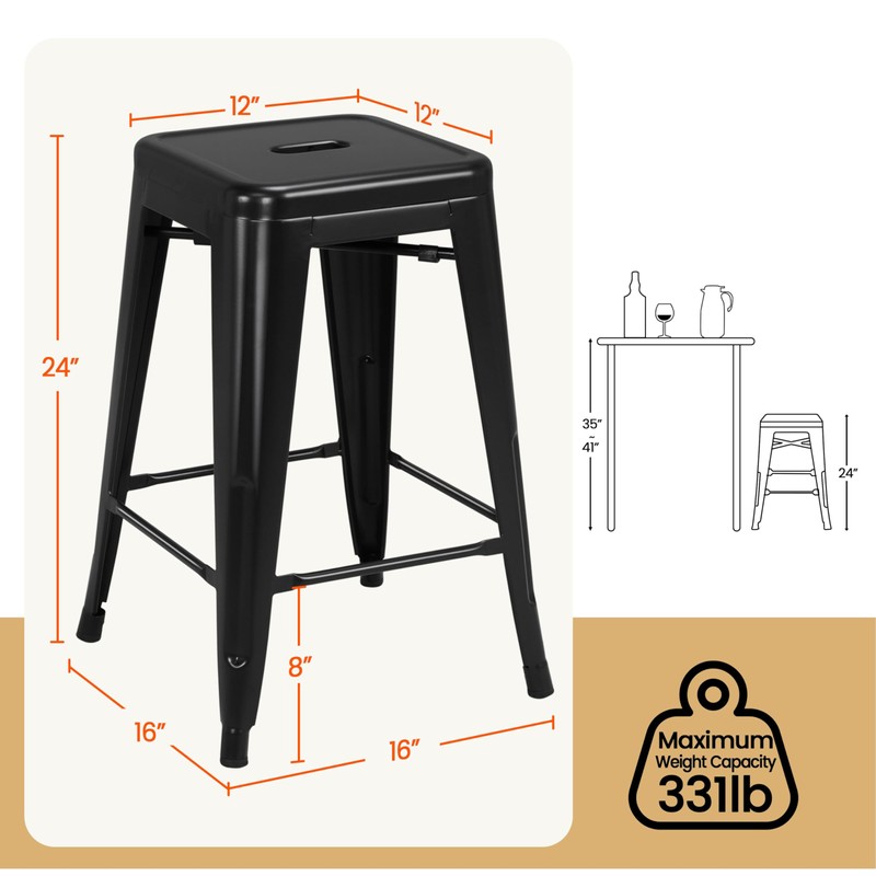 Yaheetech 24 Inch Metal Barstools Set of 4, Counter Height