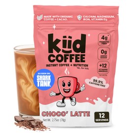 Kiid Coffee - 99.9% Caffeine-Free Organic Coffee for Kids - As Seen on Shark Tank - 12 Vitamins & Minerals, 4g Prebiotics, 0g Sugar - Non-GMO & Gluten-Free - Healthy Snack - Chocolate - 12 Servings