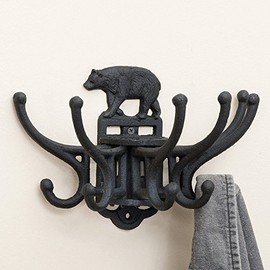 BLACK FOREST DECOR Bear Cast Iron Coat Hanger- Rustic Style Wall Hanger with Six Double Hooks