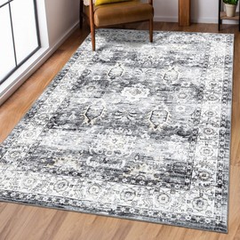 RUGSREAL Washable Rug Large Living Room Vintage Distressed Area Rug 8x10 with Non-Slip Rubber Backing Indoor Throw Oriental Accent Floor Cover Carpet for Bedroom Nursery Home Office, Grey