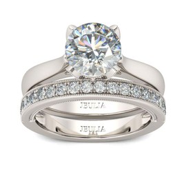 Jeulia 2.5 Carat Engraved Round Cut Bridal Set For Women Sterling Silver Solitaire Engagement Rings CZ Wedding Band Cubic Zirconia Promise Anniversary Rings with Jewelry Gift Box (8)