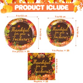 Ertyjikg Friends giving Party Supplies Tableware Serves 25, Thankful for You F Decorations includes 75pcs Friendsgiving Plates and Napkins Funny Friendsgiving Decorations