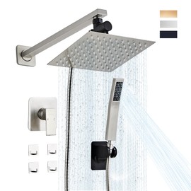 LCEVCGK Shower Head Combo, 8 Inch Rain Shower Head with Handheld High Pressure Rainfall Shower Heads System, 15 Inch Shower Adjustable Extension Arm, Brushed Nickel