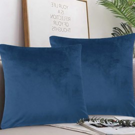 AMFUN Set of 2 Velvet Cushion Covers, Cushion Covers 40 x 40 cm, Decorative Cushion, Sofa Cushion, Lumbar Cushion, Throw Cushion Cover with Hidden Zip, Navy Blue