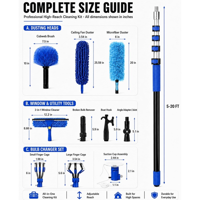 26 FT Light Bulb Changer for High Ceilings with Telescoping