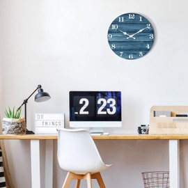 XFM Blue Wall Clock 24 Inch Farmhouse Wall Clocks Battery Operated Large Rustic Wall Clock Wood Silent Wall Clocks for Living Room Bedroom Home Office