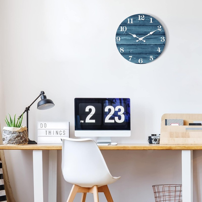XFM Blue Wall Clock 24 Inch Farmhouse Wall Clocks Battery