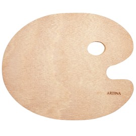 Artina Wooden Painting Palette, School, Round, 25 x 30 cm, Mixing with Finger Hole for Art & Painting, Universal Use for Oil Paints, Acrylic Paint Mixing Palette