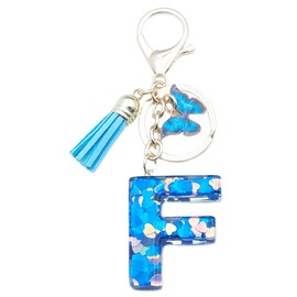 Xsclpomddy A-Z Initials Letter Keychain Blue with Tassel Butterfly Pendant for Wallet Backpack Handbags Women Girls,Letter F