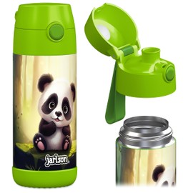JARLSON® "MALI" Children's Water Bottle, Thermal Stainless Steel Water Bottle, BPA-Free, Leak-Proof, Children's Bottle with Chug Lid, Bottle for School, Nursery, Panda, 350 ml