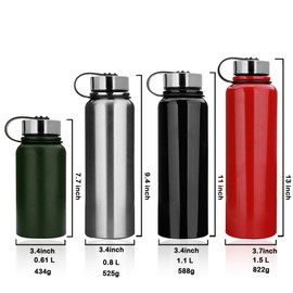 YYW 1.5 Liter Edelstahl Thermo Trinkflasche, Vakuum Isolierte Edelstahl Thermosflasche Auslaufsicher Wasserflasche Sportflasche, Doppelwandige Isolierflasche für Für den Sport (Schwarz)