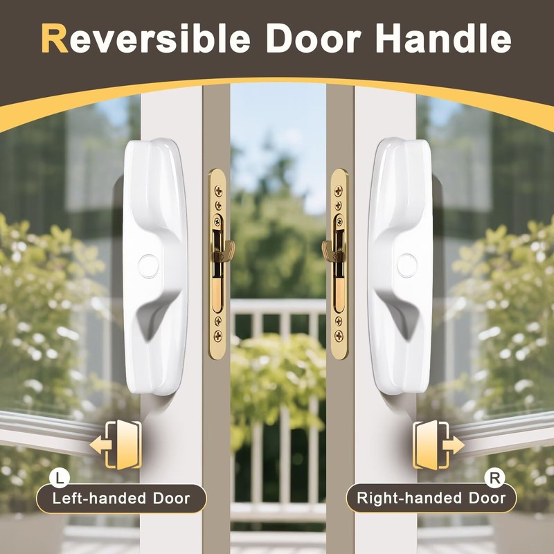 Knobonly Keyless Patio Sliding Door Handle Set White, Replacement Slider