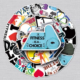 Fitness Sticker Exercise Sticker Set 50 Pieces Cute Decoration for Car Laptop Skateboard Bicycle Moped Motorcycle Bicycle Computer Suitable for Adults Children