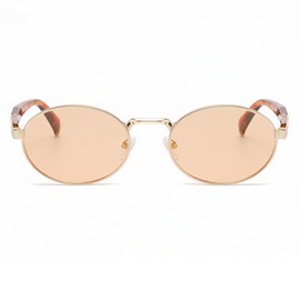 JCTAIFOO Vintage Oval Sunglasses Retro Stylish Round Sunglasses for Women Men Metal Frame Glasses, Gold/Champagne