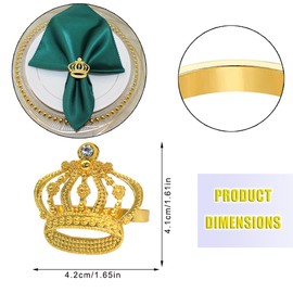 Lelehome Set of 6 Gold Tiara Crown Napkin Rings Rhinestone Wedding Bridal Birthday Party Anniversary Dinner Table Settings Decoration