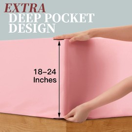 Manyshofu King Extra Deep Pocket Fitted Sheet - 1800 Thread Count Hotel Deep Sheet, Blush Pink, 18-24 Inch Microfiber King Size