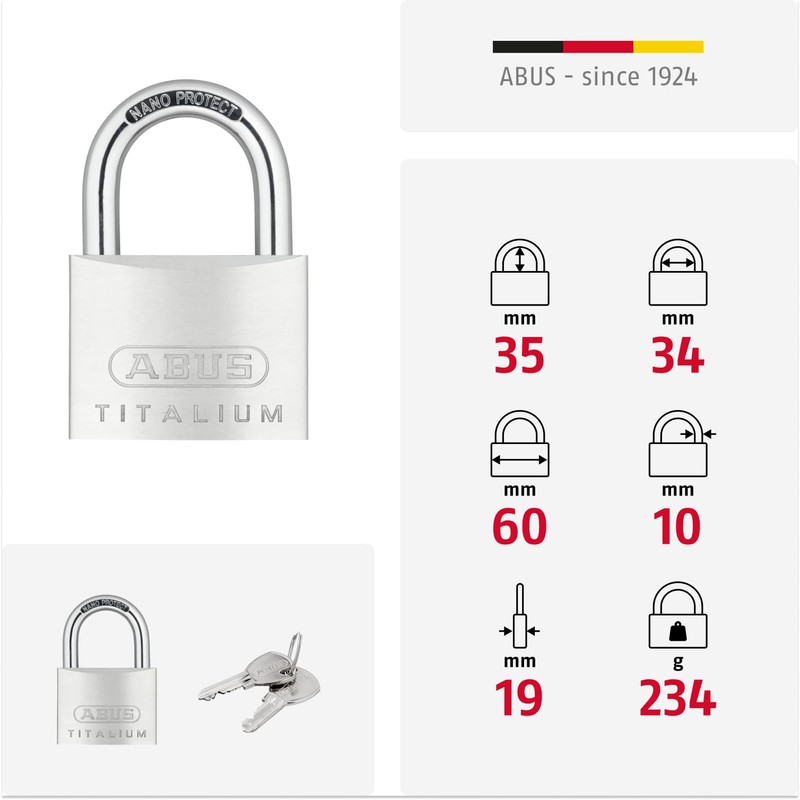 ABUS Titalium 64TI/60 Padlock - Cellar Lock with Special Aluminium