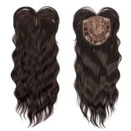 PORSMEER Hair Toppers for Ladies Thinning Hair,20 inch Long Wavy Hair Pieces for Women Hairstyle,Natural Looking Synthetic Hair Replacement Clip In Wiglets with Fringe Add Hair Volume(Dark brown)