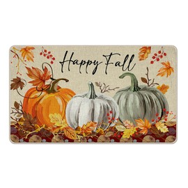 Tailus Happy Fall Pumpkin Decorative Front Door Mat, Autumn Maple Leaves Welcome Doormat Indoor Outdoor Non-Slip Floor Entryway Rug, Thanksgiving Seasonal Home Kitchen Decoration 17x29 Inch