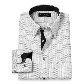 Paul Fredrick Men's Classic Fit Non-Iron Cotton Geometric Dress Shirt Black 17.5/35 DWV180B