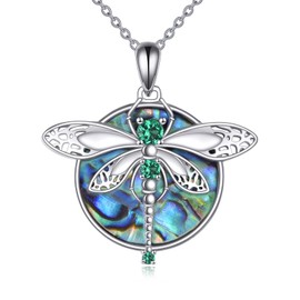 KQF Drgonfly Necklace Sterling Silver Abalone Dragonfly Pendant Jewelry Christmas Gifts for Dragonfly Lover Women