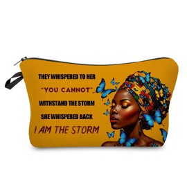 Livel lhood African American Makeup Bag Cute Small Organizer Zipper Pouch I Am The Storm Cosmetic Bag Inspiring Birthday Present for Black Women Friends