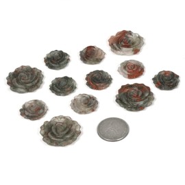3pcs African Bloodstone Carved Gemstone Flower Pendant Earrings Beads Set For Jewelry Making DIY 1.3 Inch & 1 Inch