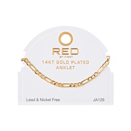Red by Kiss 14K Gold Plated Glam Fashion Anklet, Hypoallergenic Cuff Link, Adjustable Strap, Lead & Nickel Free for Sensitive Skin (Figaro 4MM)