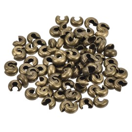 uxcell 150pcs Crimp Bead Covers, 5mm/0.2" Half Round Open Crimp Beads Knot Cover Metal Small Loose Beads End Tip for Bracelet Jewelry Making Craft DIY, Bronze