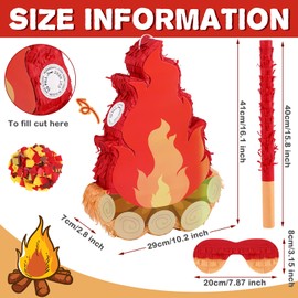 Small Camping Campfire Pinata Fake Flame Party Birthday Party Decoration Camping Adventure Baby Shower Photo Props with Wooden Stick Paper Confetti Set for Kids Boys and Girls,16.1 x 10.2 x 2.8 Inch