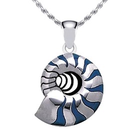 US Jewels New 0.925 Sterling Silver Nautilus Sea Shell Pendant 1.5mm Rope Necklace, 20"