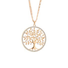 Anti-Allergic Stainless Steel Double-Layer Necklace Tree of Life Pendant Shining Crystal Fashion Jewelry for Women, Long Necklace Sweater Chain Gold Women Necklace for Mom, Friends Gifts