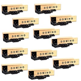 Chochkees Classic Domino Double Six Games for Boys, Girls, Wooden Travel Box, 28 Piece Set Party Favors (12-Pack)