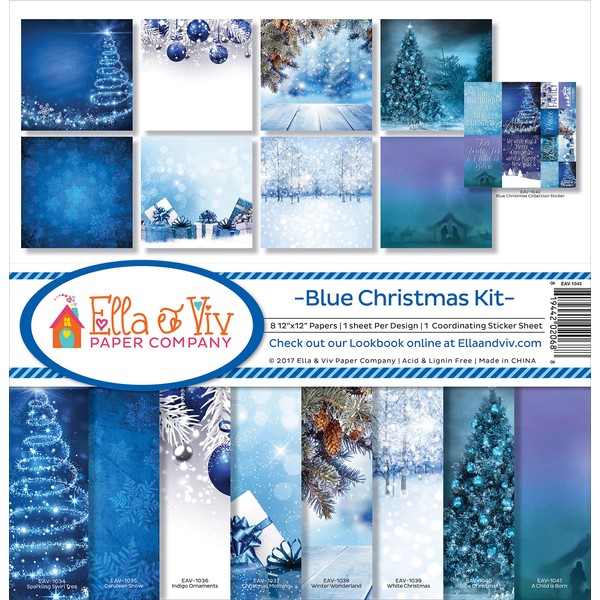 Ella & Viv by Reminisce EAV-1043 Blue Christmas Scrapbook Collection Kit 12x12 inches