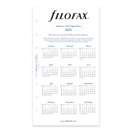 Filofax Calendar Diary Refill, Personal/Compact Size, Week-to-View, White Paper, Unruled, English, 2025 (C68421-25)