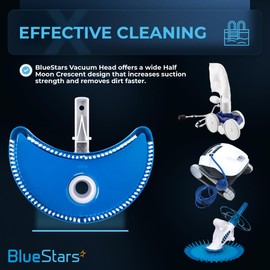 BlueStars Ultra-Durable Half Moon Pool Vacuum Head with Bristle - for Vacuum Hose 1-1/4 or 1-1/2’’ - for Inground & Above Ground Pools & Spas - Floor, Wall, Corner Cleaner - Vinyl Liner Safe