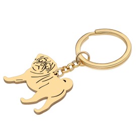 OUSIO Edelstahl 18K Vergoldet Niedlichen Mops Hund Schlüsselanhänger für Damen Haustiere Welpen Schlüsselringe Auto Rucksack Charms Hund Geschenke (18K Vergoldet)