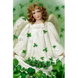 Texupday St.Patrick's Day Clover Shamrocks Lucky Angel Decoration Vertical Garden Flag Farmhouse Holiday Party Outdoor Yard Banner 12" x 18"