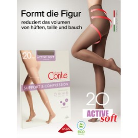 Conte elegant Conte elegant Damenstrumpfhose f1r empfindliche Haut mit Vitamin E - ACTIVE SOFT Lycra 20 DEN - Modellierende Wirkung Damen Feinstrumpfhose Strumpfhose - Einfarbig - Farbe Shade Gr??e 2