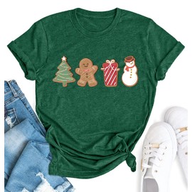 YZMI Womens Cute Gingerbread Cookies Christmas Shirt Holiday Snowman Gift Tee Vacation Casual Shirts Green M