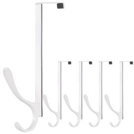 SKOLOO Over The Door Hooks - for Doors up to 4.5cm Thick, Pack of 5, Stainless Steel Door Hanger Hooks, Over The Door Hanger for Coats Clothes Hat Towel Jacket, White