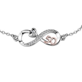 KunBead Infinity Heart Rose Gold 50 Birthday Bracelets Stainless Steel Adjustable Bracelet for Women